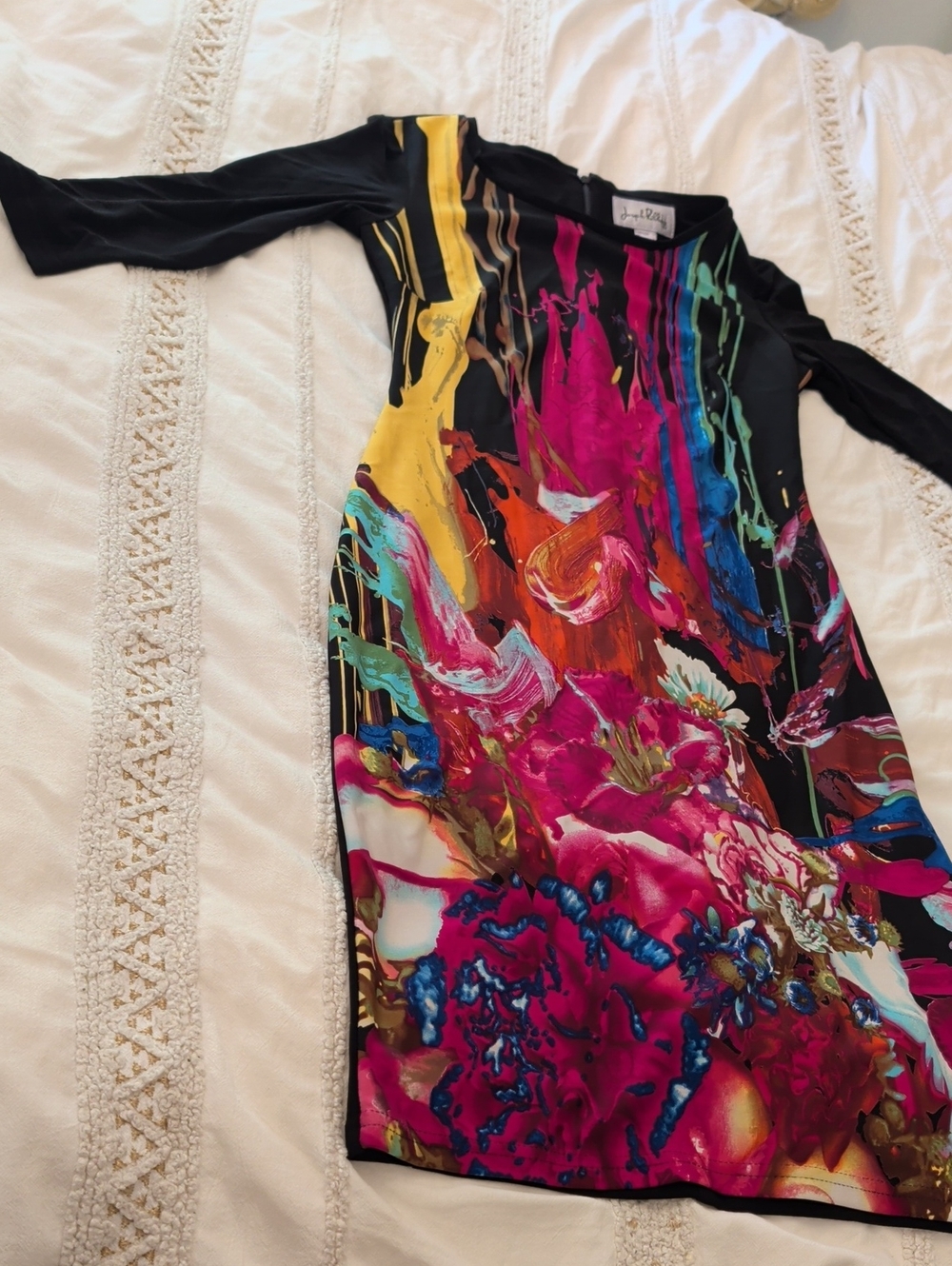 Joseph Ribkoff Black Dress with Vibrant Abstract Floral Print